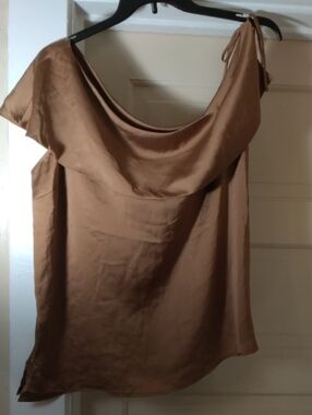 Taupe One-Shoulder Drape Satin Cami
